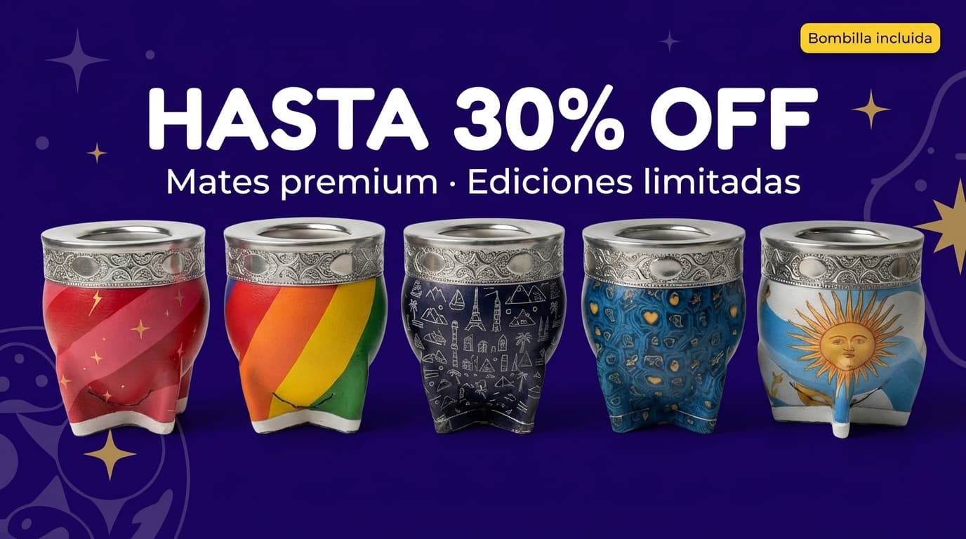 Hasta 30% OFF en mates premium — ediciones limitadas, bombilla incluida